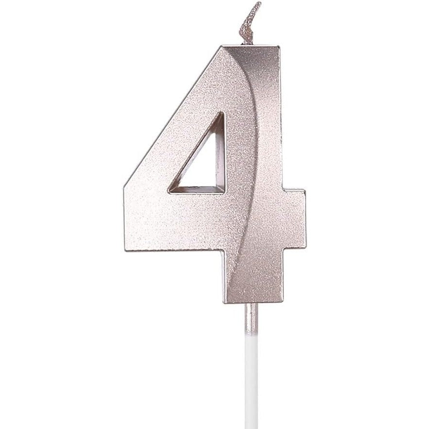 Lumanare Cifra 4, Flippy, Model Diamond, 5 x 3.4 cm, Argintiu - vivimall.ro