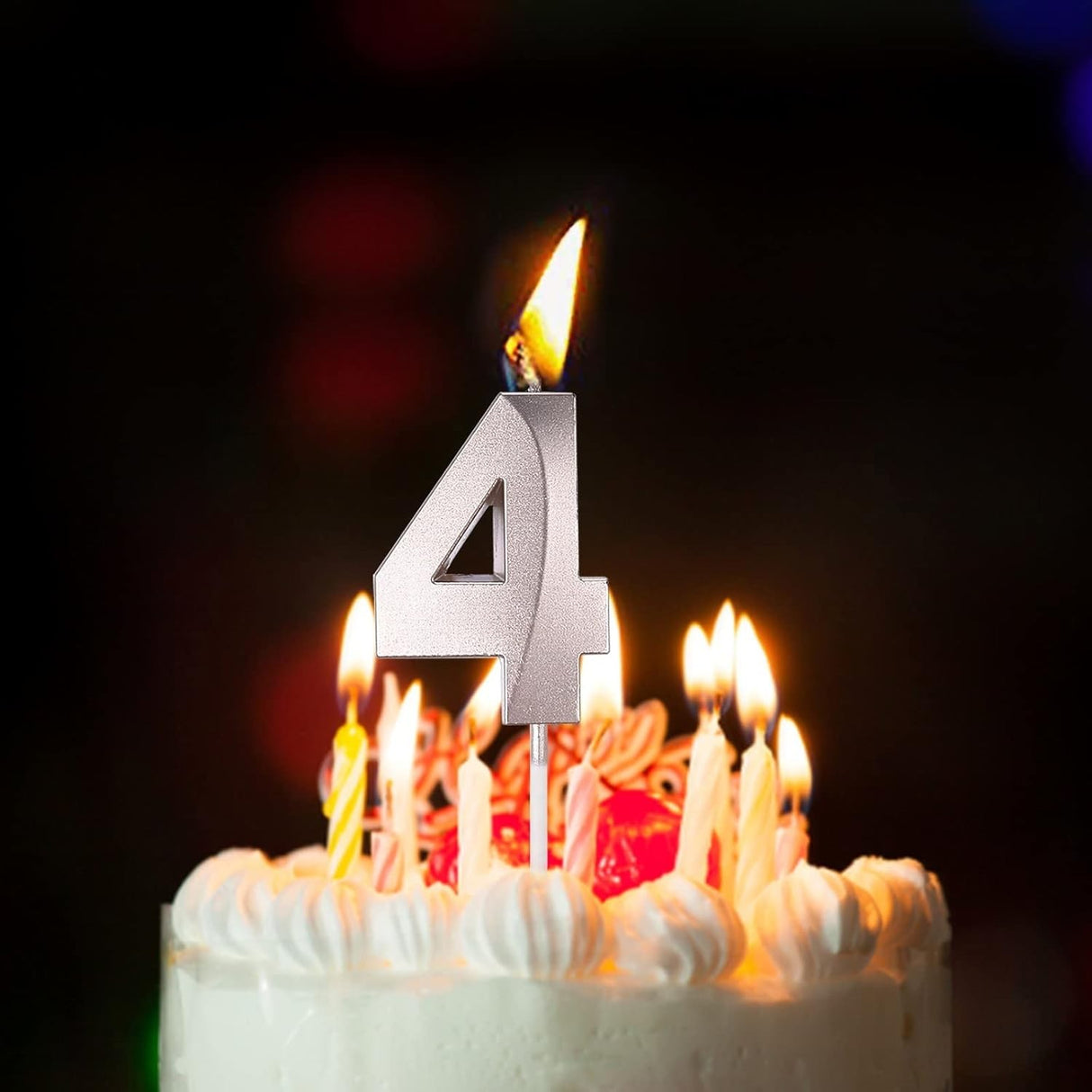 Lumanare Cifra 4, Flippy, Model Diamond, 5 x 3.4 cm, Argintiu - vivimall.ro