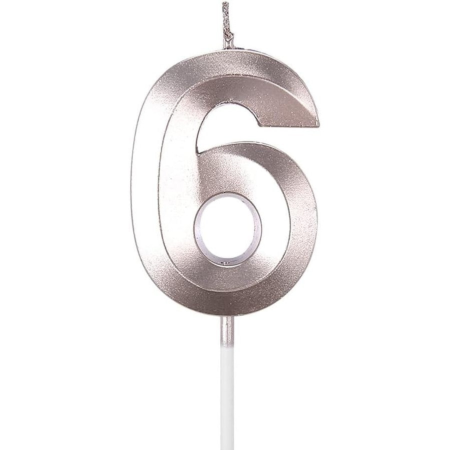 Lumanare Cifra 6, Flippy, Model Diamond, 5 x 3.4 cm, Argintiu - vivimall.ro