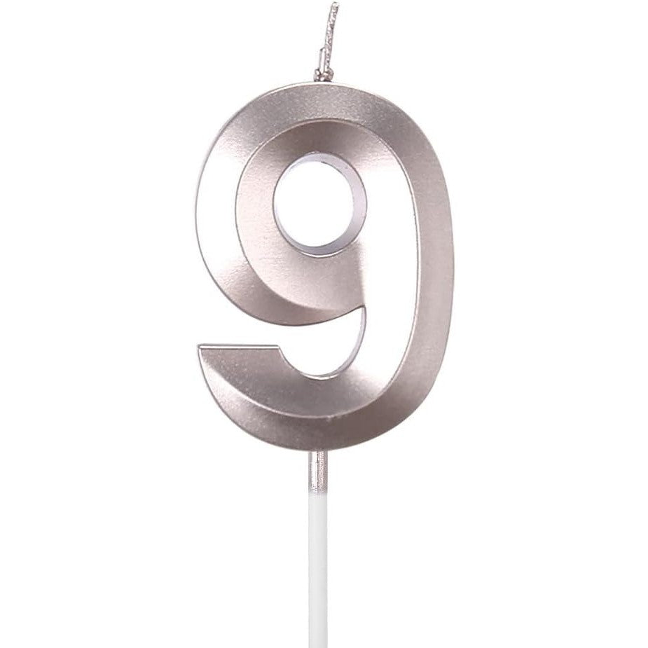 Lumanare Cifra 9, Flippy, Model Diamond, 5 x 3.4 cm, Argintiu - vivimall.ro