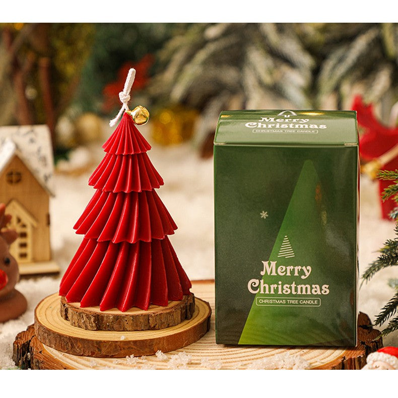 Lumanare de Craciun Parfumata, Flippy, Lumanare Rotativa cu Aromaterapie, Model Brad de Craciun forma Lunga, din Ceara de Soia, 11 x 8 x 8 cm, Rosu - vivimall.ro
