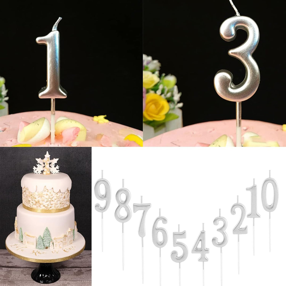 Lumanare de Tort, Vivimall, Model Cifra 3, Party, 4.5 x 2.5 cm, din Parafina, Argintiu - vivimall.ro