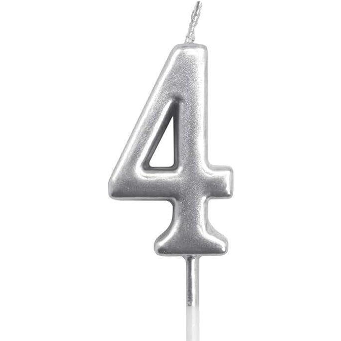 Lumanare de Tort, Vivimall, Model Cifra 4, Party, 4.5 x 2.5 cm, din Parafina, Argintiu - vivimall.ro