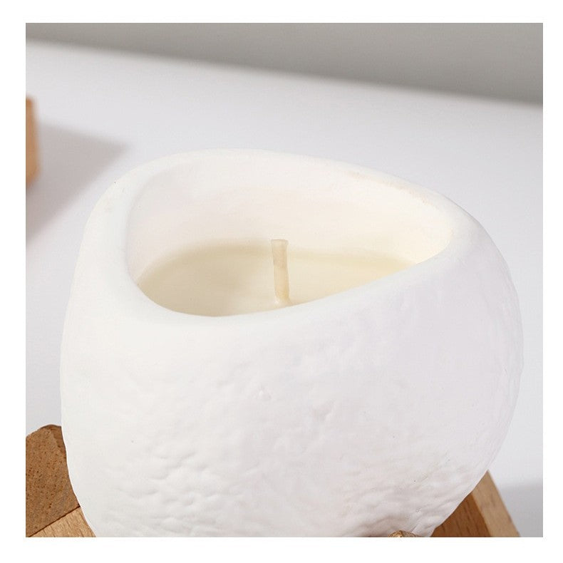 Lumanare Parfumata, Vivimall, Model Abstract, Aromat Roua Padurii, din Ceara de Soia, 8 x 5.5 x 6 cm, Alb - vivimall.ro