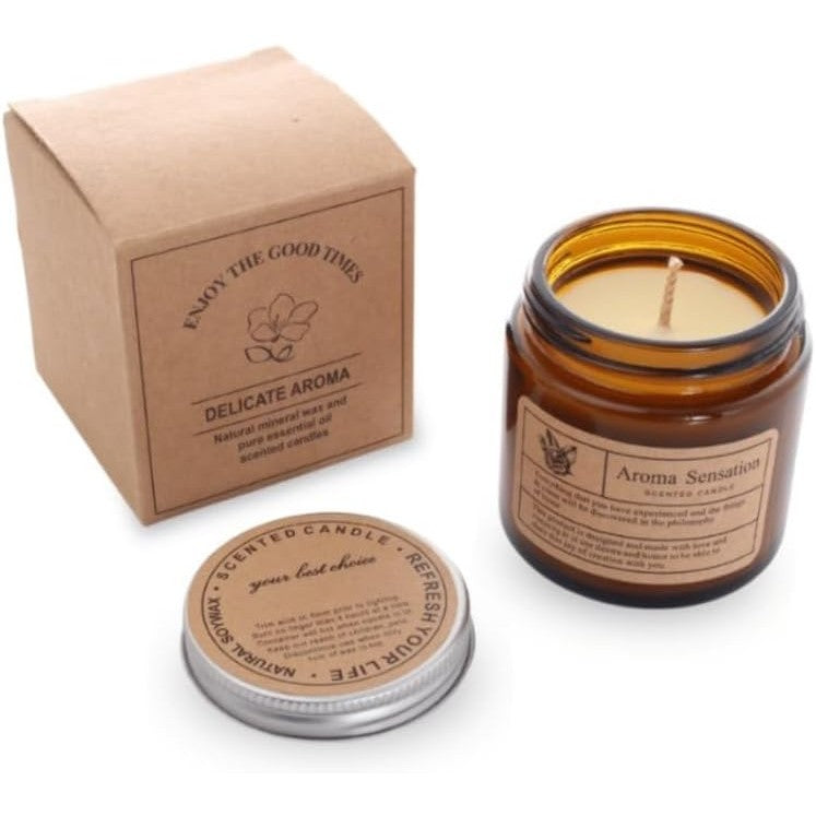 Lumanare Parfumata, Vivimall, Model Borcan Maro, Aroma de Clopotei, din Ceara Vegetala, 6 x 6.5 x 6.5 cm, Maro - vivimall.ro