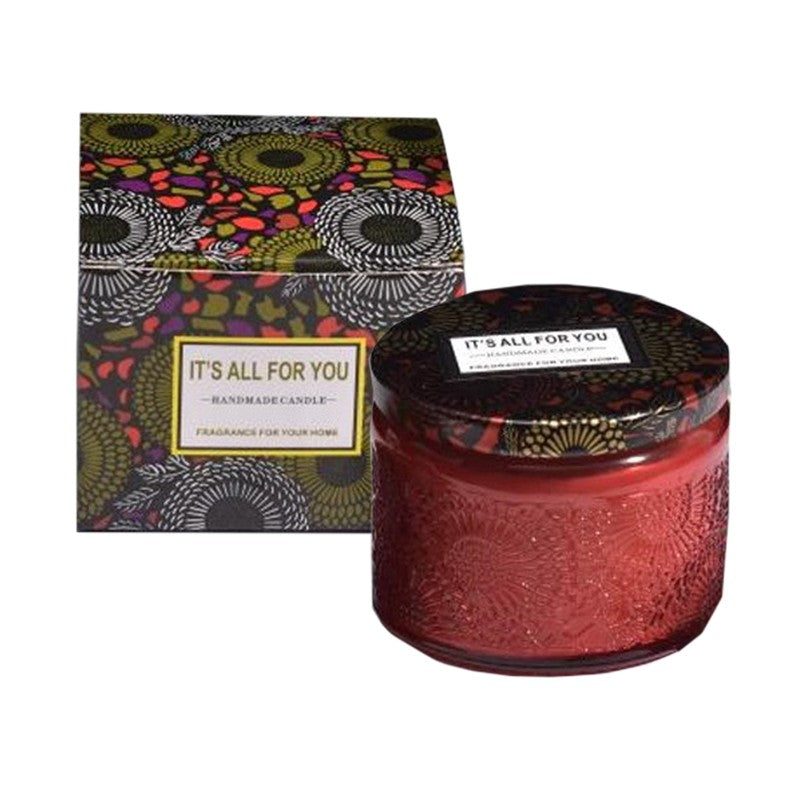 Lumanare Parfumata, Vivimall, Model Borcan, Rosu, Aroma de Frezie de pere - vivimall.ro