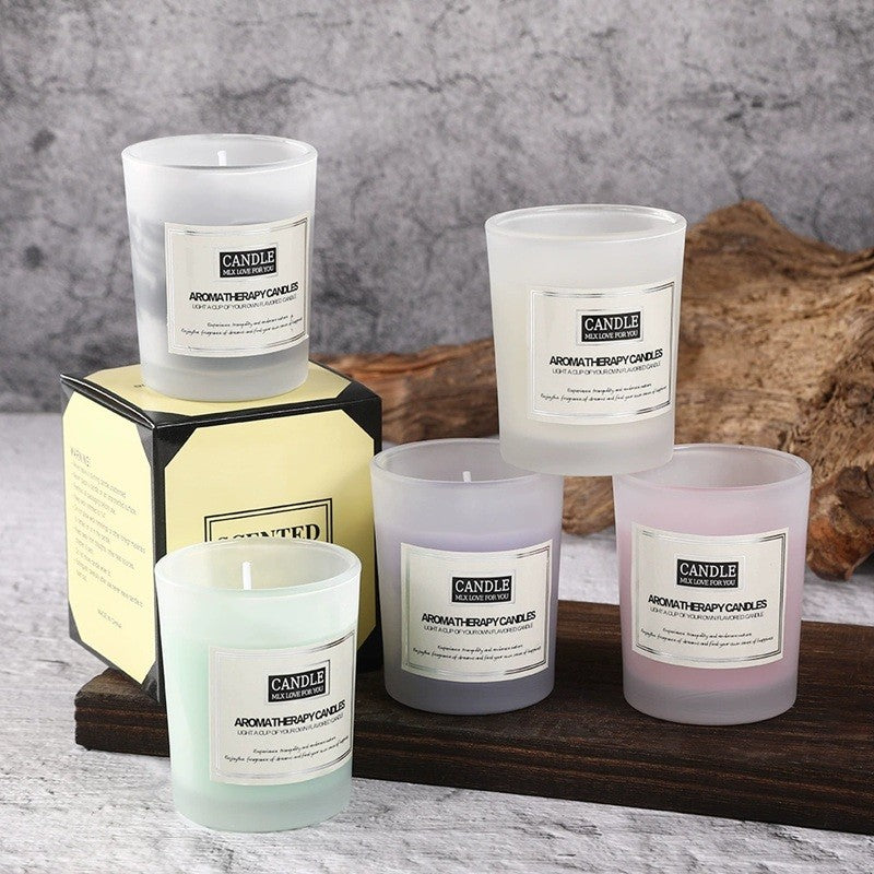 Set lumânări parfumate Vivimall borcan translucid negru, aromă lemn de santal, ambalaj cadou elegant