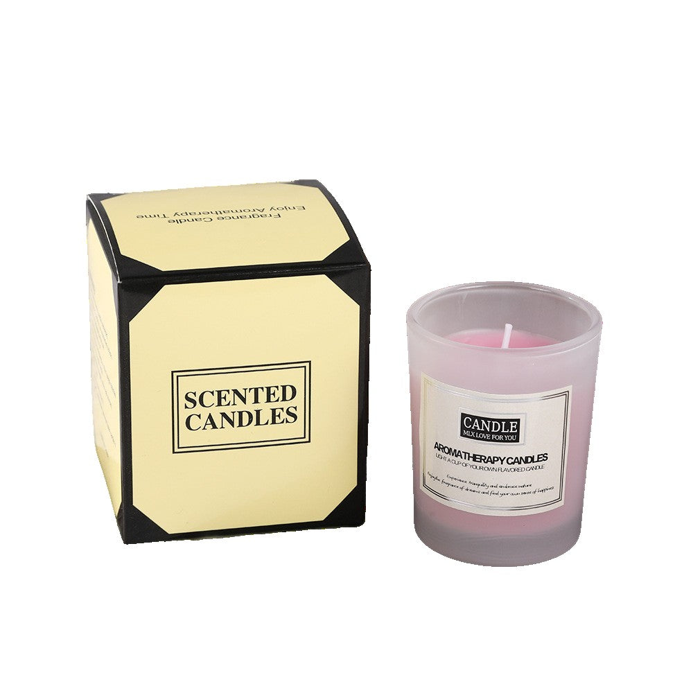 Lumânare parfumată în borcan translucid roz, aromă de trandafir, ceară de soia 50g, vedere frontală