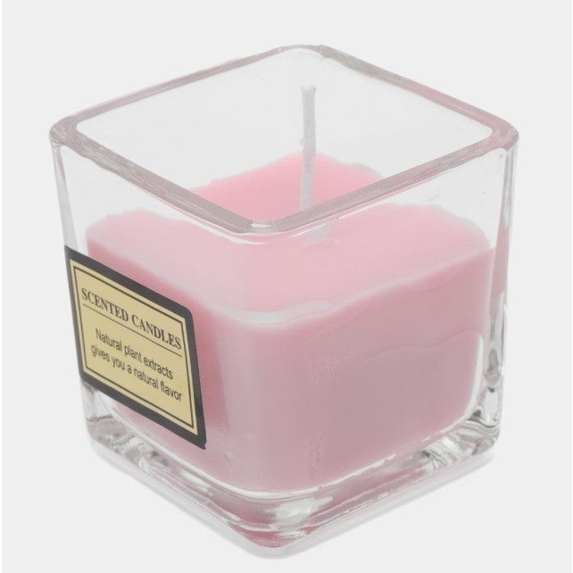 Lumanare Parfumata, Vivimall, Model Pahar Transparent, cu Ulei Esential, 4.8 x 5.4 x 5.5 cm, Aroma de Trandafir, Roz pal - vivimall.ro