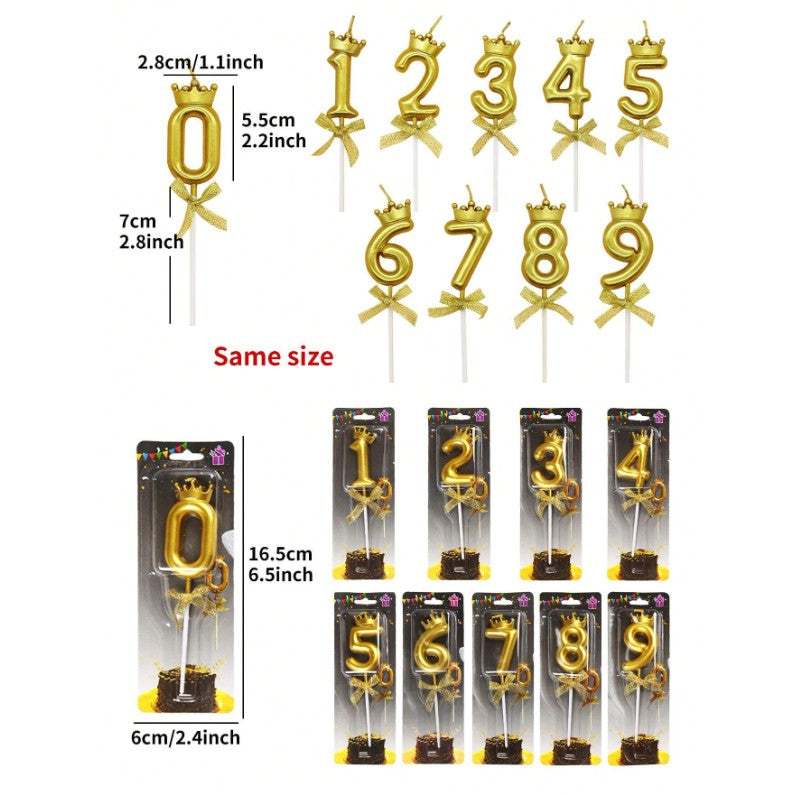 Lumanare pentru Tort Cifra 3, Model Coroana, Gold, Vivimall, Party - vivimall.ro