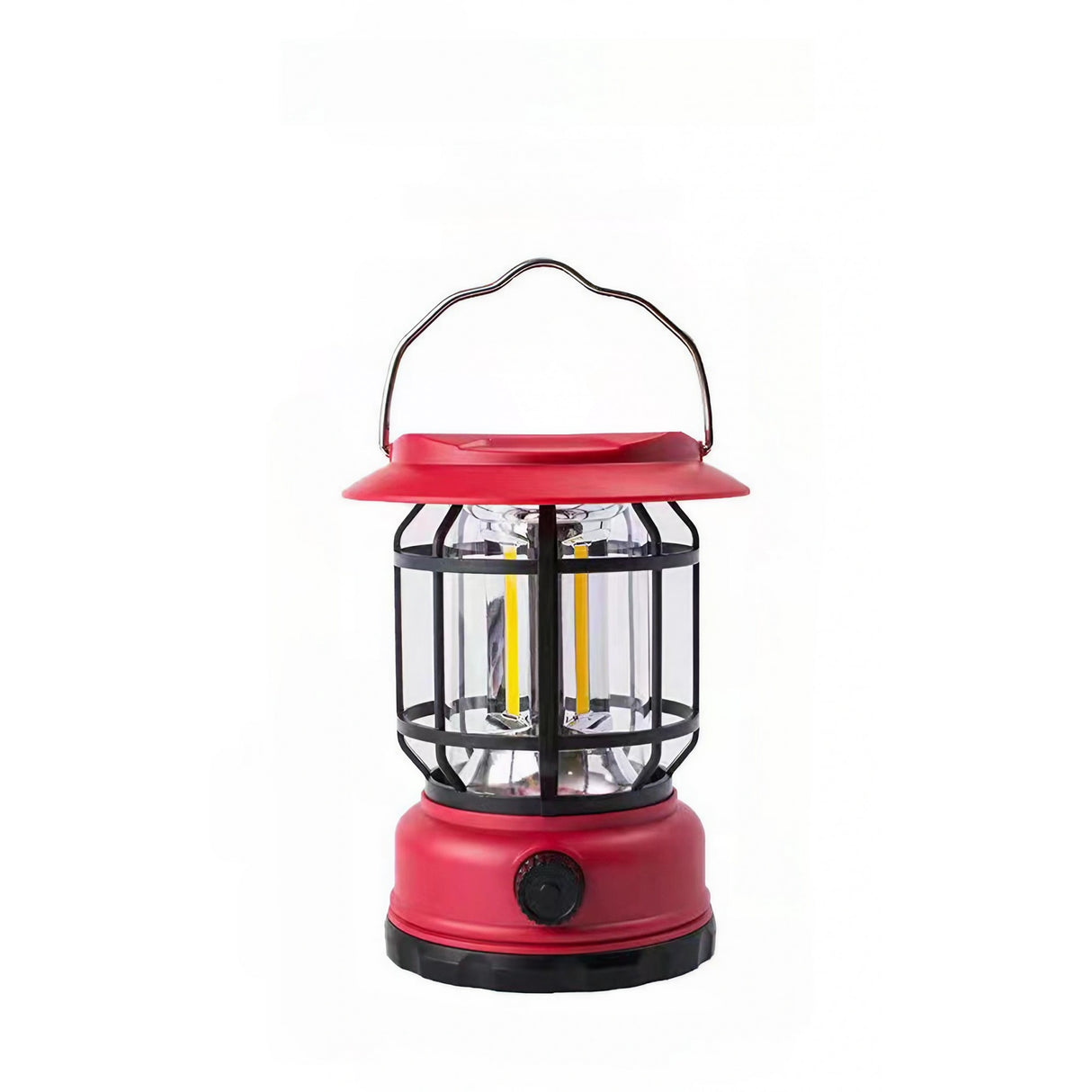 Lampa portabila camping, Felinar Vintage, ABS, Iluminare 30 COB LED, Intensitate reglabila, Acumulator inclus, Incarcare Solara si USB, 5W, Vivimall, Rosu - vivimall.ro