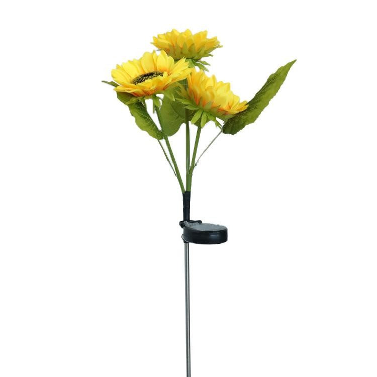 Lampă solară LED Floarea Soarelui cu 3 flori pentru grădină, înălțime 70 cm, vedere de ansamblu