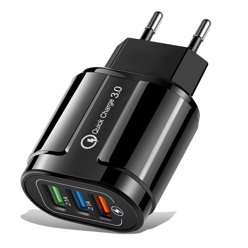 Incarcator Rapid QC3.0, Vivimall, 3 Porturi USB, 2.1A, 18W, din ABS, Protectie Supraincalzire, Gama Macarons, Negru - vivimall.ro