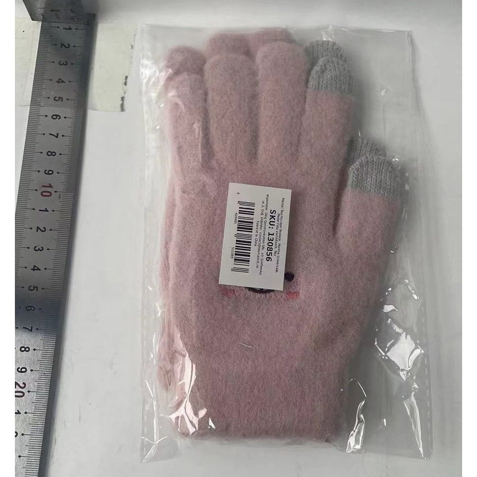 Manusi Dama, Vivimall, Model Fata Zambitoare, Functie Touchscreen (ecran tactil), Material Lana Brodata, Manseta Elastica, Interior Pufos, Marime Universala, Roz - vivimall.ro