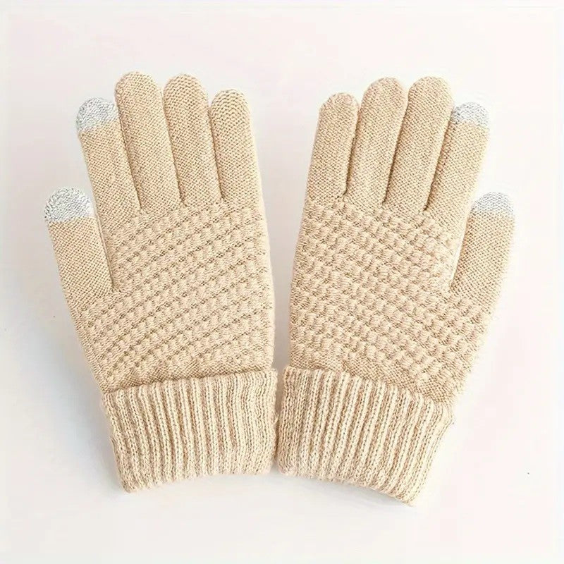 Manusi de Dama, Flippy, Functie Touchscreen (ecran tactil), Material Acril Tricotat, Manseta Elastica, Interior Catifelat, Marime Universala, Bej - vivimall.ro