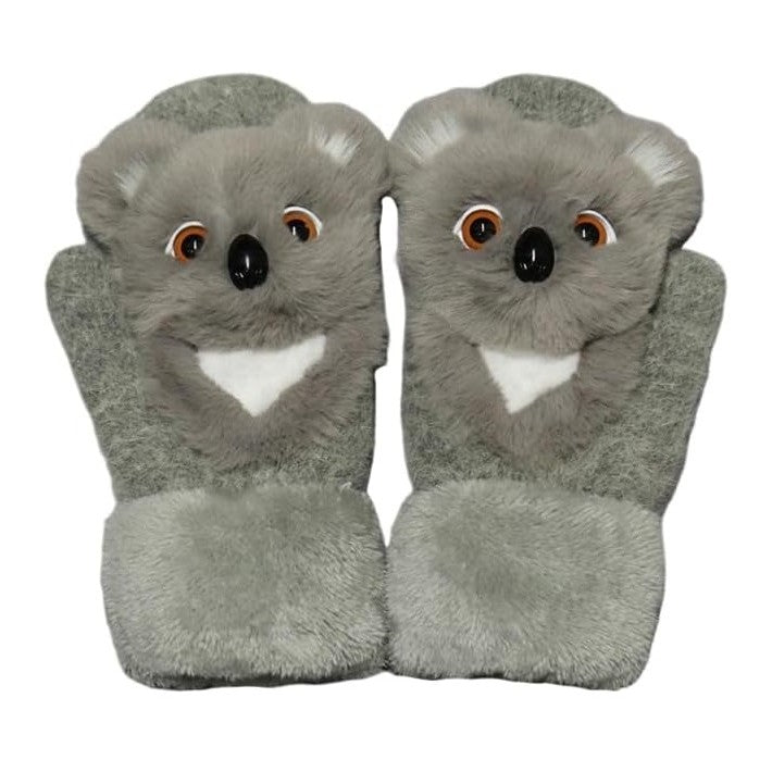 Manusi pentru Copii, Vivimall, din Plus cu Umplutura de Bumbac, Protectie Termica, 24 x 20 x 3 cm, Model Koala 3D, Gri - vivimall.ro