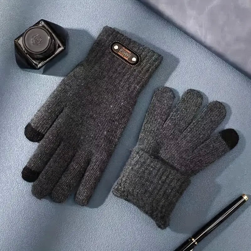 Manusi de Barbat, Vivimall, Model Tricotat, Functie Touchscreen (ecran tactil), Material Acril, Manseta Elastica, Interior Catifelat, Marime Universala, Gri - vivimall.ro