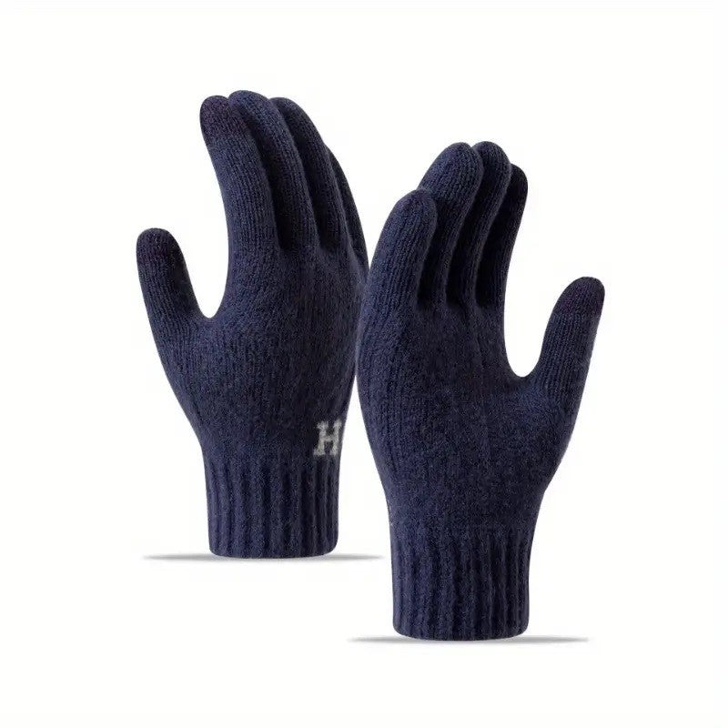 Manusi de Barbat, Vivimall, Model H, Functie Touchscreen (ecran tactil), Material Acril Tricotat, Manseta Elastica, Interior Catifelat, Marime Universala, Albastru Marin - vivimall.ro