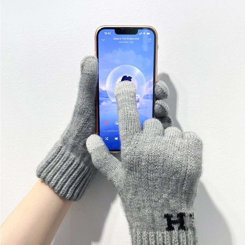 Manusi de Barbat, Vivimall, Model H, Functie Touchscreen (ecran tactil), Material Acril Tricotat, Manseta Elastica, Interior Catifelat, Marime Universala, Gri Deschis - vivimall.ro