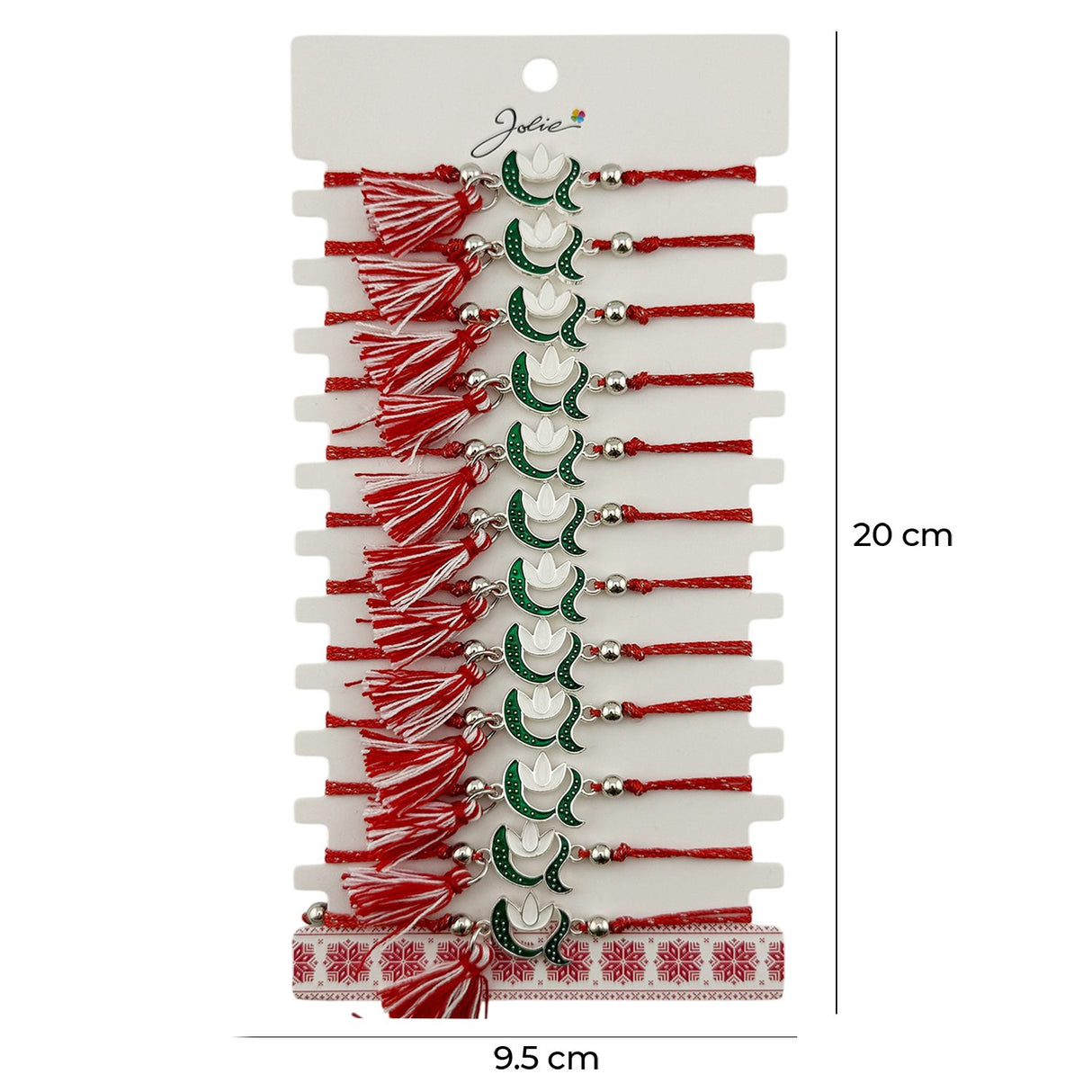 Martisor Bratara cu Ciucure pentru Dama, Jolie, Model Ghiocel, Set 12 bucati, Pandativ din Inox, Snur Reglabil, Rosu/Alb - vivimall.ro