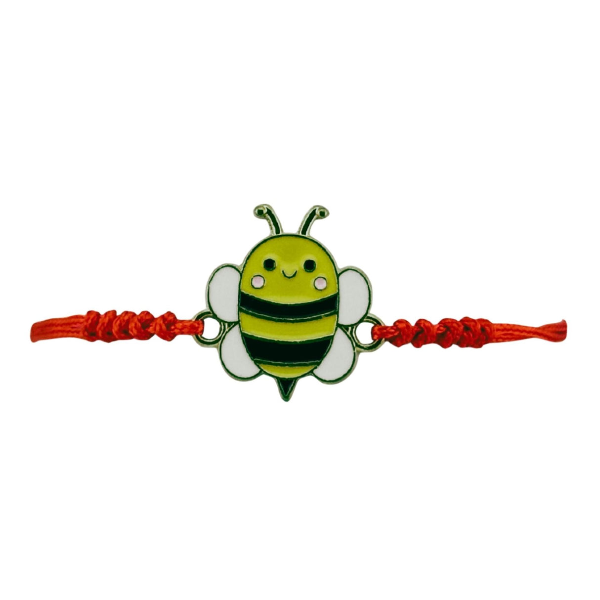 Martisor Bratara pentru Dama si Copii, Jolie, Model Albinuta Vesela, Set 12 bucati, Pandantiv Emailat, Snur Reglabil, Rosu/Galben - vivimall.ro