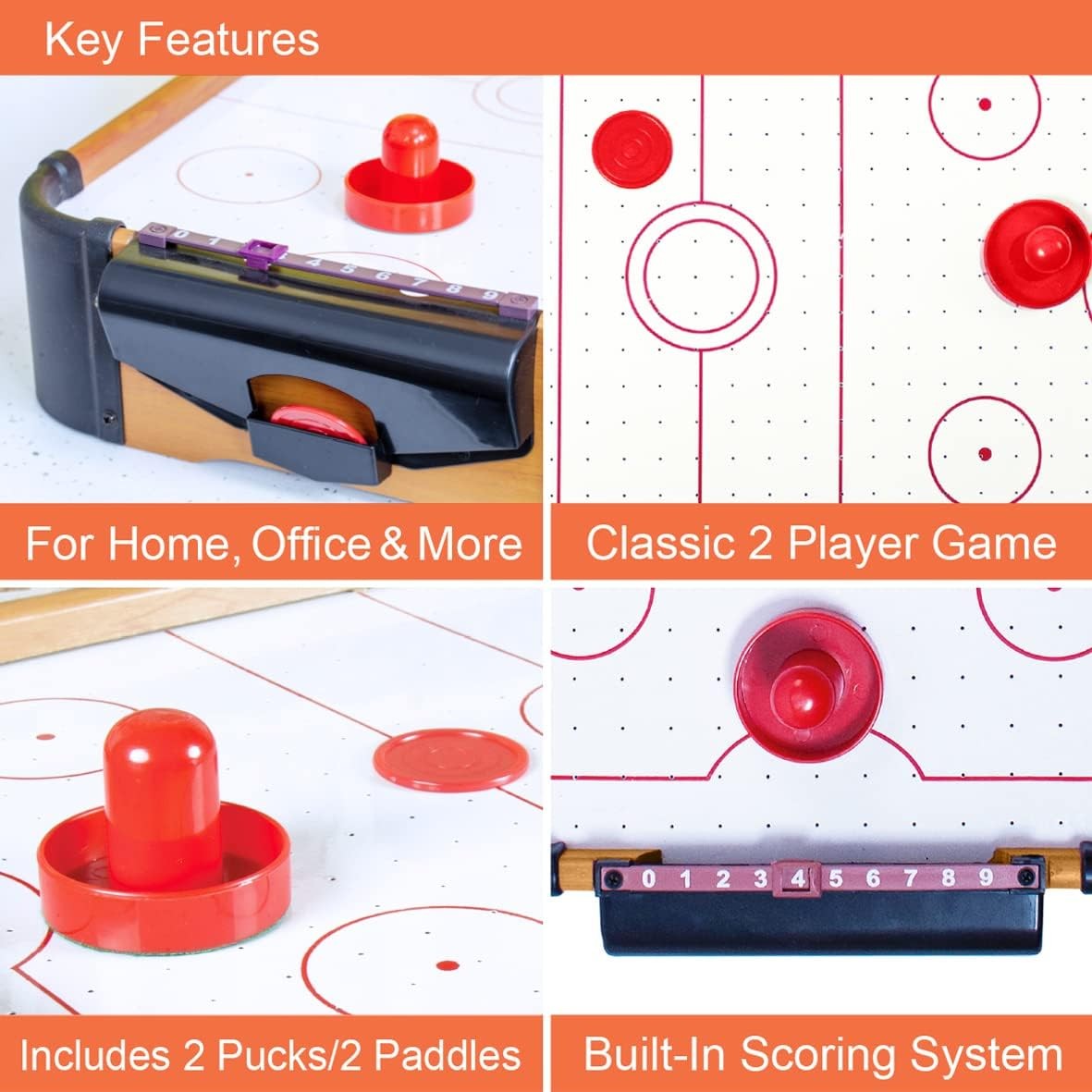 Masa Air Hockey Graffiti cu Picioare Scurte, Vivimall, Lemn, 2 Pucuri, Tabela Scor, 2 Impingatoare, 76x38x21.5 cm, Maro - vivimall.ro