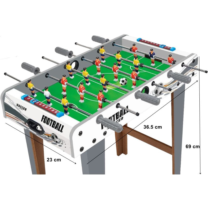 Masa de fotbal cu teren si 18 jucatori Vivimall, 6 manere, cu Tablou Scor, din Metal, Lemn si ABS, 69 x 36.5 x 23 cm, cu Picioare, Design Multicolor, pentru copii/adulti - vivimall.ro