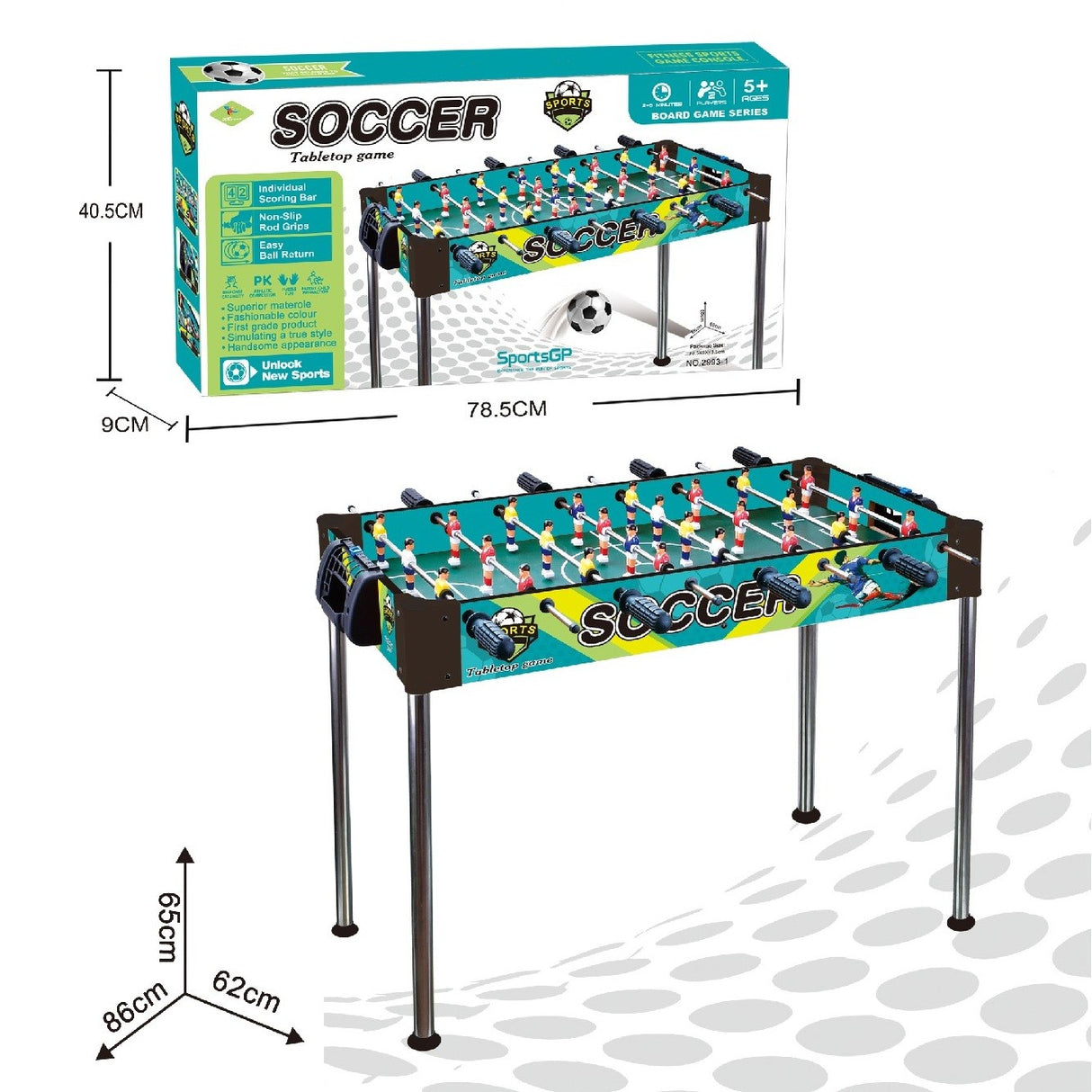 Masa de Fotbal, Vivimall, cu Picioare Inalte, 8 Manere, Tablou de Scor, 86 x 62 x 65 cm, din Lemn/Otel si ABS, Albastru - vivimall.ro