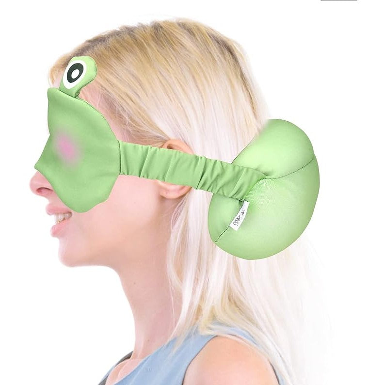 Masca de dormit, Vivimall, 2 in 1, cu Tetiera, din Particule de Spuma si Bumbac, Model Broasca ,Verde - vivimall.ro