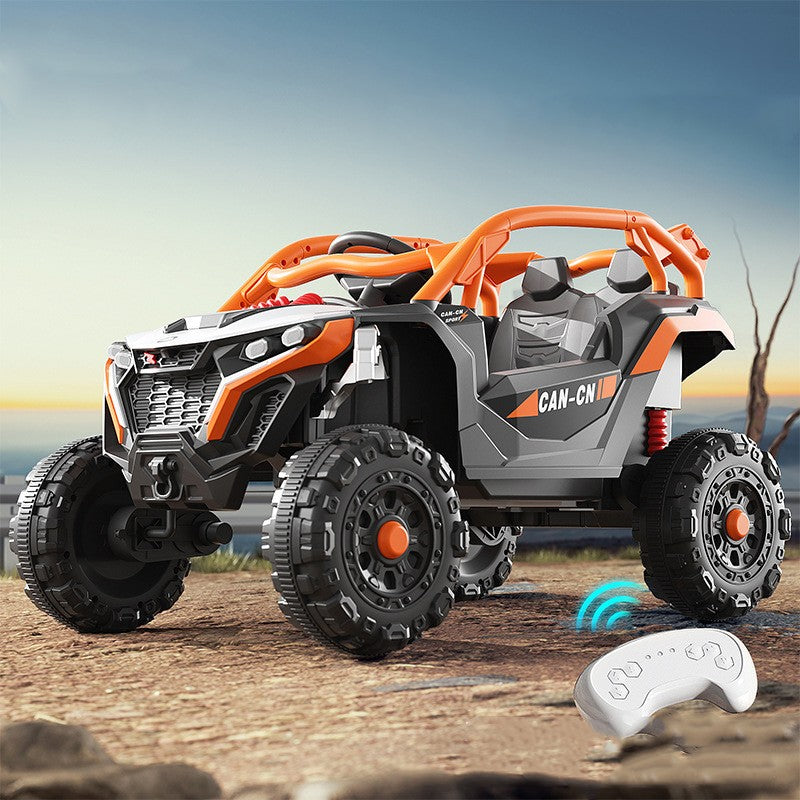 Masina Electrica pentru Copii, Vivimall, Tip Buggy/UTV Off-Road Dual Drive, Conectare Bluetooth, Telecomanda, Lumina Intermitenta si Muzica, Baterie 380*2, 6V 7Ah, 97 x 62 x 58 cm, Portocaliu Negru - vivimall.ro