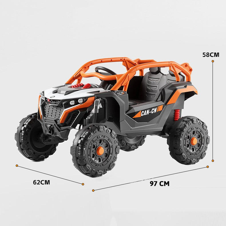 Masina Electrica pentru Copii, Vivimall, Tip Buggy/UTV Off-Road Dual Drive, Conectare Bluetooth, Telecomanda, Lumina Intermitenta si Muzica, Baterie 380*2, 6V 7Ah, 97 x 62 x 58 cm, Portocaliu Negru - vivimall.ro
