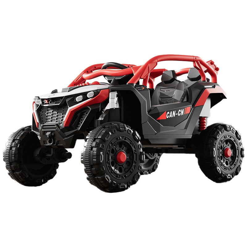 Masina Electrica pentru Copii, Vivimall, Tip Buggy/UTV Off-Road Dual Drive, Conectare Bluetooth, Telecomanda, Lumina Intermitenta si Muzica, Baterie 380*2, 6V 7Ah, 97 x 62 x 58 cm, Rosu Negru - vivimall.ro