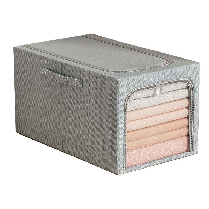 Cutie de Depozitare, Vivimall, 31L, din In si Bumbac, Pliabila, Cadru din Otel, 45 x 30 x 23 cm, Albastru Fumuriu - vivimall.ro