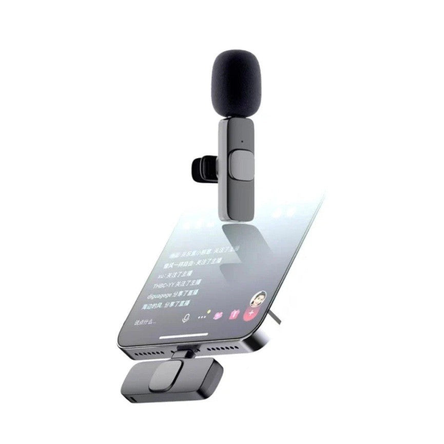 Microfon Lavaliera Wireless, Vivimall, 1 Microfon si 1 Receptor Tip Lightning, Autonomie 1-3h, Bluetooth 5.0, 70dB, Baterie 50 mAh, Negru - vivimall.ro