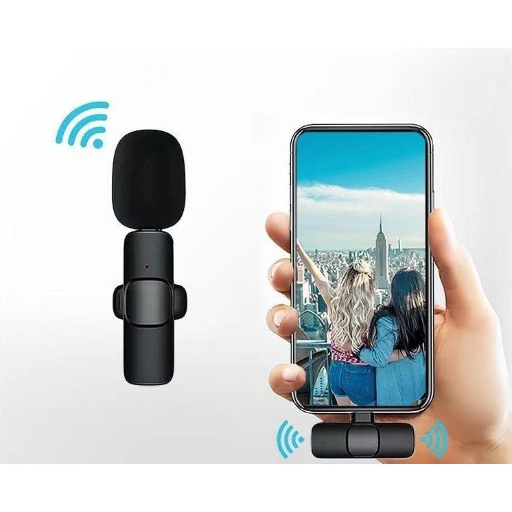 Microfon Lavaliera Wireless, Vivimall, 1 Microfon si 1 Receptor Tip Lightning, Autonomie 1-3h, Bluetooth 5.0, 70dB, Baterie 50 mAh, Negru - vivimall.ro