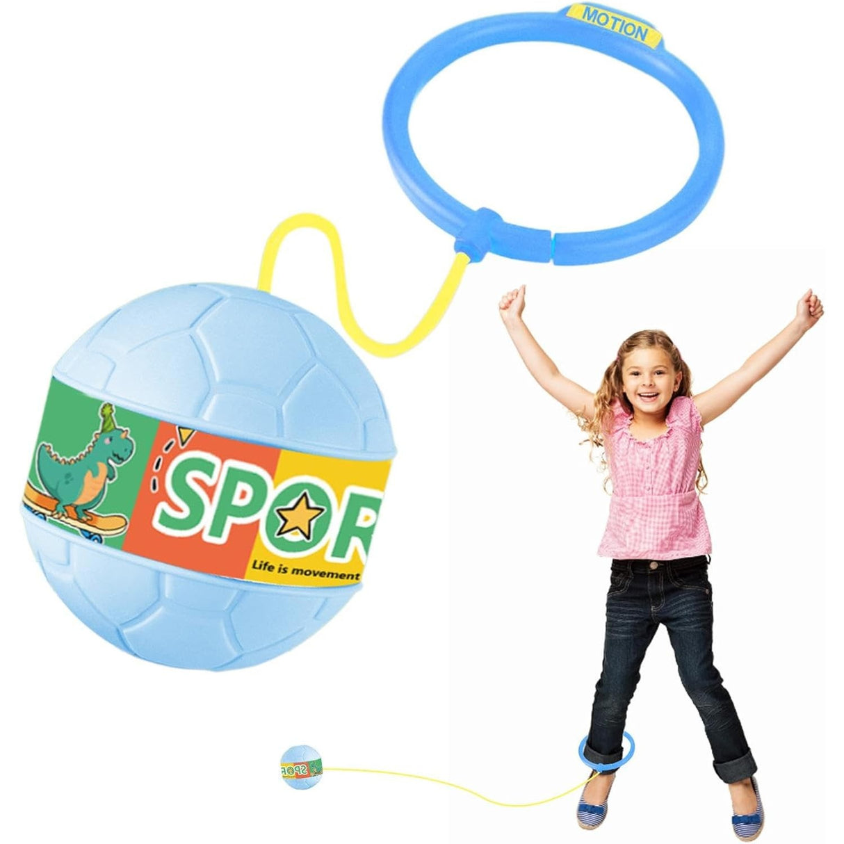 Minge pentru Sarit, Vivimall, Tip Coarda Hula Hoop, Cerc 12 cm, Coarda 52 cm, Minge 12 x 11 cm, Functie Iluminat, 4-6 Ani, Plastic, Albastru - vivimall.ro