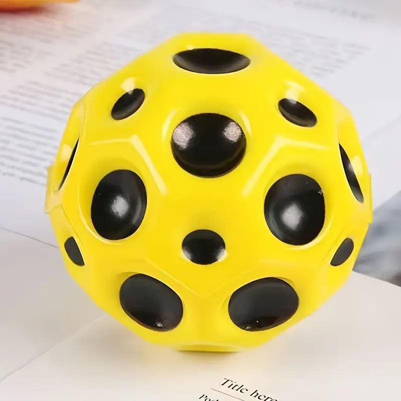 Minge Saltareata Hiperelastica, Vivimall, Space Moon Ball foarte Elastica, Antistress pentru Copii, Diametru 66 mm, Galben - vivimall.ro
