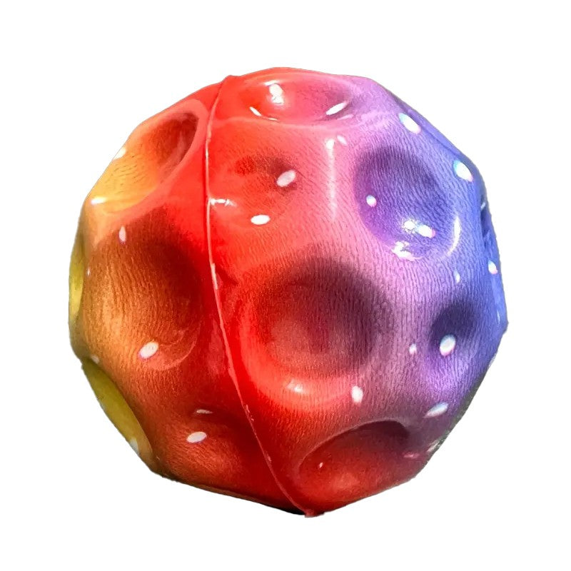 Minge Saltareata Hiperelastica, Vivimall, Space Moon Ball foarte Elastica, Antistress pentru Copii, Diametru 66 mm, Multicolor Rosu - vivimall.ro