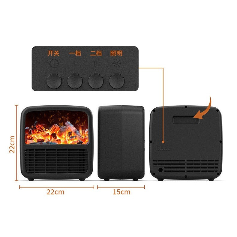 Mini Aeroterma Portabila, Vivimall, Display LCD, Flacara Tip Semineu, 1500W, 2 Trepte, Oprire Automata, 22 x 22 x 15 cm, Negru - vivimall.ro