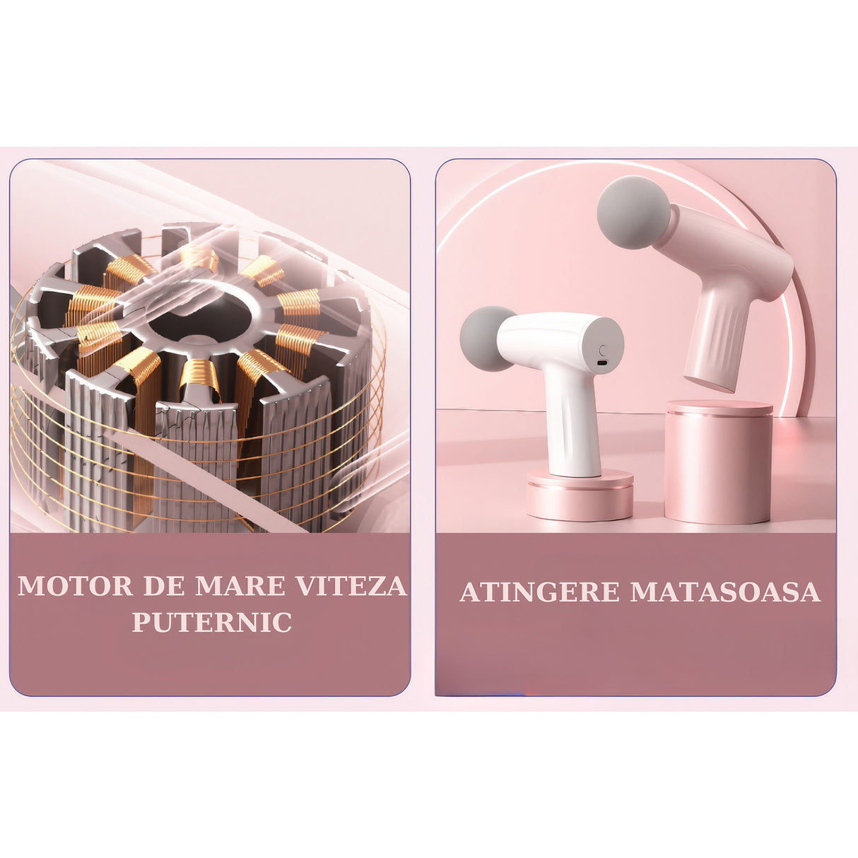 Mini Aparat de Masaj, Vivimall, Tip Pistol, Incarcare USB Tip C, Portabil, Pentru Relaxare Musculara, Autonomie 120 Min, 3 Trepte de Viteza, Roz - vivimall.ro