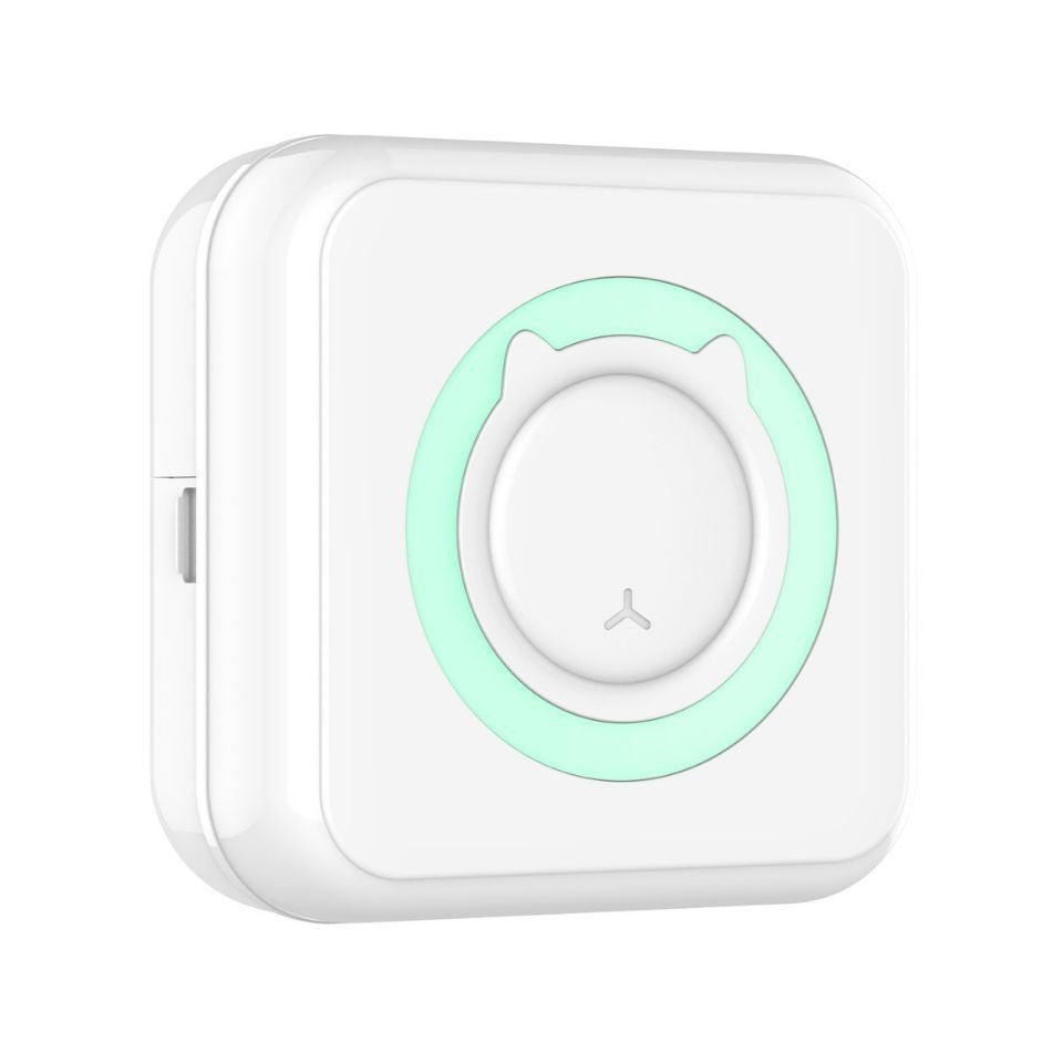 Mini Imprimanta Foto Portabila, Vivimall, 5 Role de Hartie Termica, 5 Role Autocolante, 3 Role Colorate, Pixuri, Incarcare USB, Model Pisica, Alb Verde - vivimall.ro