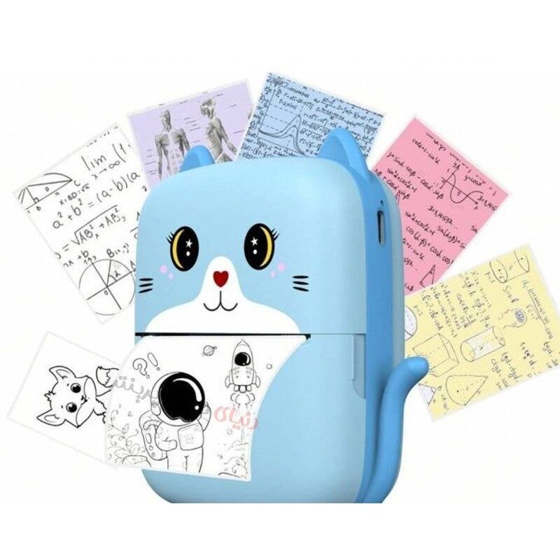 Mini Imprimanta Foto Portabila, Vivimall, Incarcare USB, Bluetooth, Model Pisicuta, Print Alb-Negru, Albastru - vivimall.ro