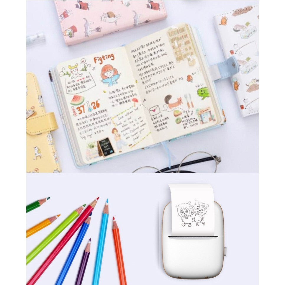 Mini Imprimanta Foto Portabila, Vivimall, Incarcare USB, Bluetooth, Model Ursulet, 12 x 9 x 5 cm, Alb Roz - vivimall.ro