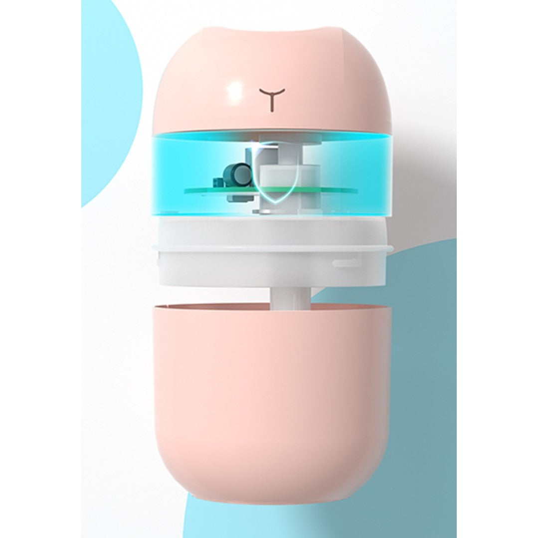 Mini Umidificator Portabil, Vivimall, 2 Moduri, Aromaterapie, Silentios, Lumina Ambientala, Incarcare USB, 220 ml, 8 x 8 x 10.3 cm, Roz - vivimall.ro