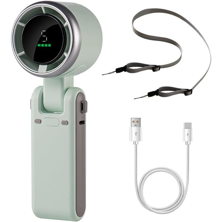 Mini Ventilator Portabil, Vivimall, 5 Trepte de Viteza, Afisaj Digital, Incarcare USB, 5V, 2A, 5.95 x 5.2 x 17.2 cm, Verde - vivimall.ro