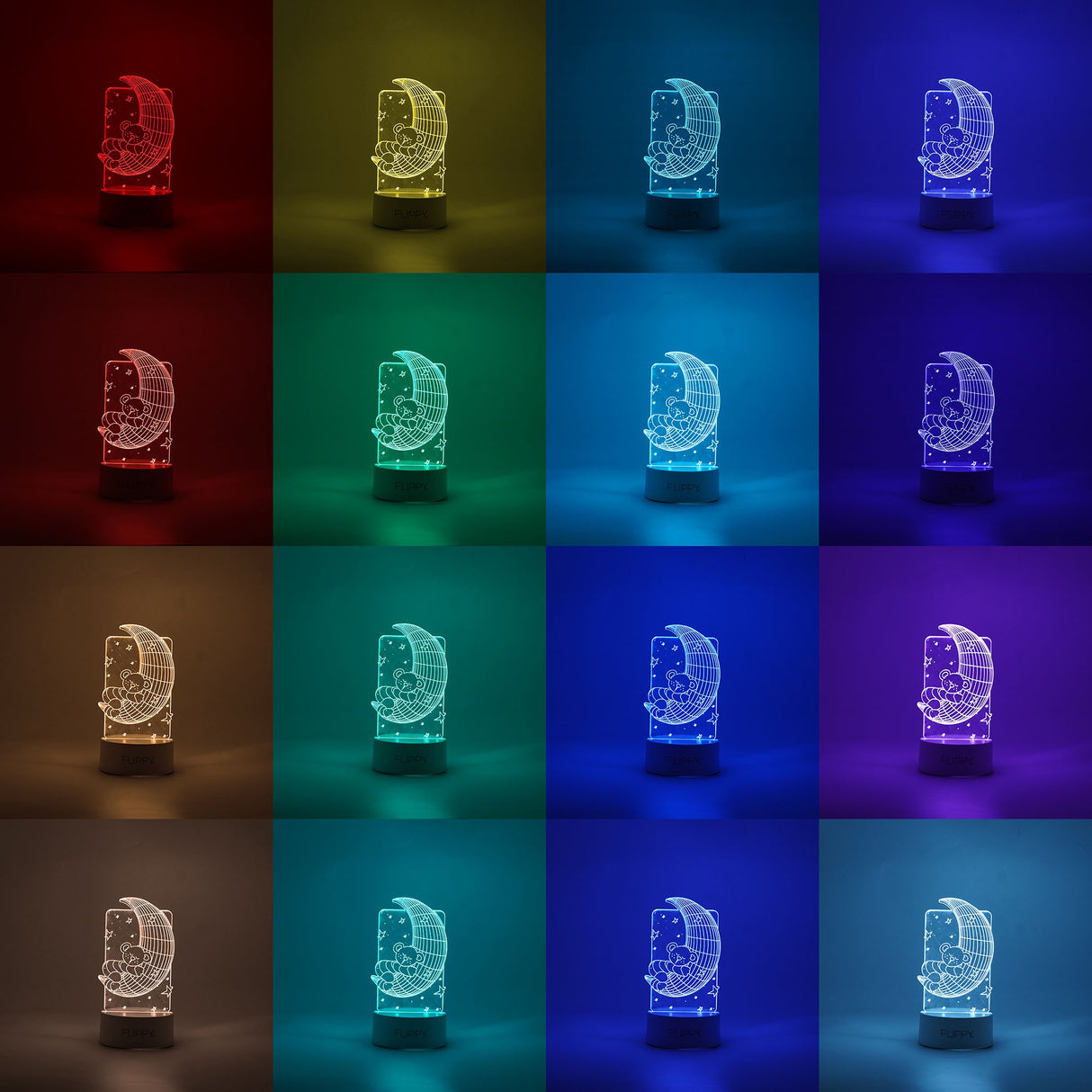 Lampa LED decorativa, Vivimall, 3D, Ursulet si Semiluna, cu telecomanda, doua moduri de alimentare USB si baterii, 20 cm inaltime, din material acril si lumina multicolora, alb - vivimall.ro