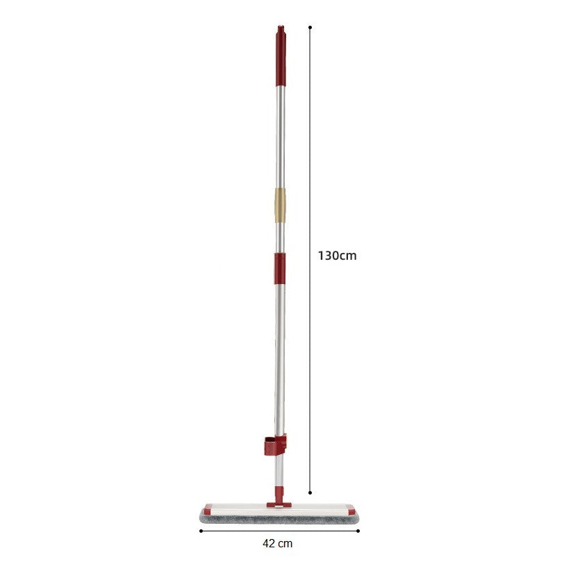 Mop Plat cu Laveta din Microfibra, Vivimall, Pentru Uz Casnic, cu 2 Lavete Incluse, Sistem de Stoarcere, Tija Telescopica 130 cm, Rotire 360°, 42 x 130 cm, Rosu - vivimall.ro
