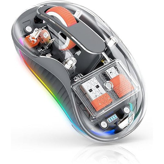 Mouse Wireless, Flippy, Dual Bluetooth, 2.4 GHz, Multi Device, USB-C, 4 Niveluri DPI 800-2400, Reincarcabil, Iluminare LED, Compatibil MacBook/iPad/Laptop, 10 x 6 cm, Gri - vivimall.ro