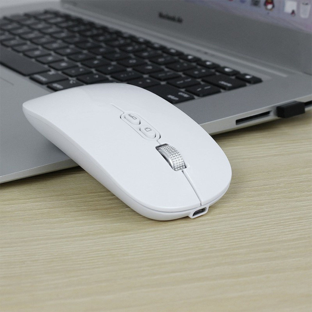 Mouse Wireless Reincarcabil, Flippy, Compatibil Windows/macOS, Bluetooth 5.1 + 2.4GHz, Silentios, DPI 800/1200/1600, Alb - vivimall.ro