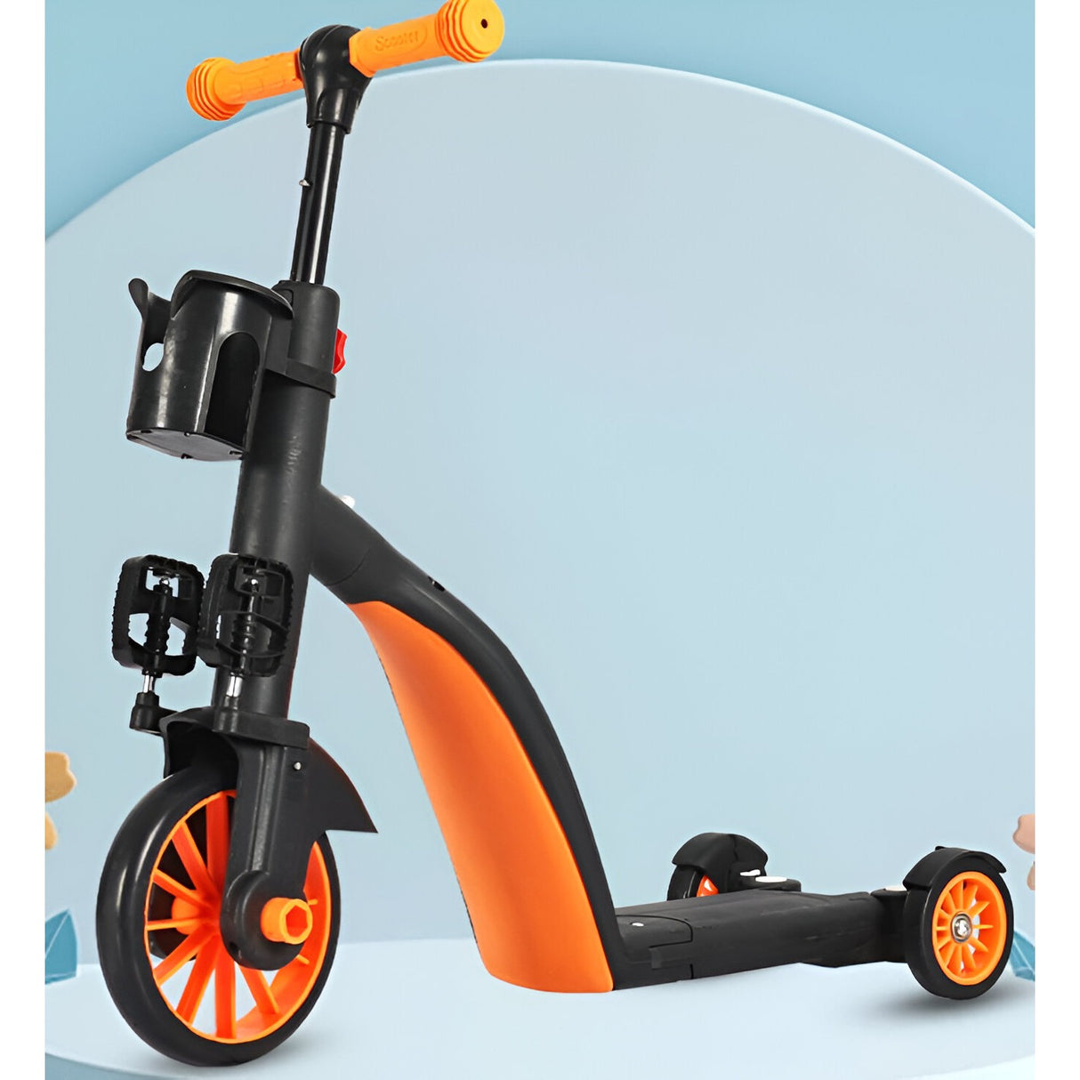 Bicicleta 8 in 1, Vivimall, Transformabila, Multifunctionala, Reglare Inaltime, cu Maner de Impingere Detasabil, Tricicleta, Trotineta, 3 Roti, Pedale, Cosulet, 3-6 Ani, Portocaliu - vivimall.ro